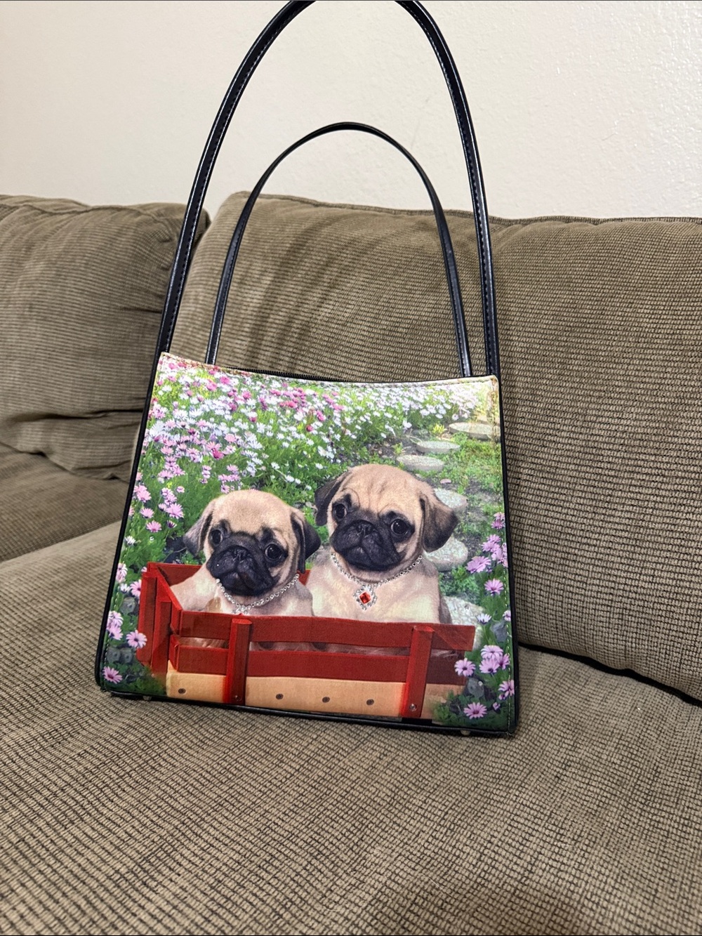 Pug Print Canvas Tote Bag in Multicolor